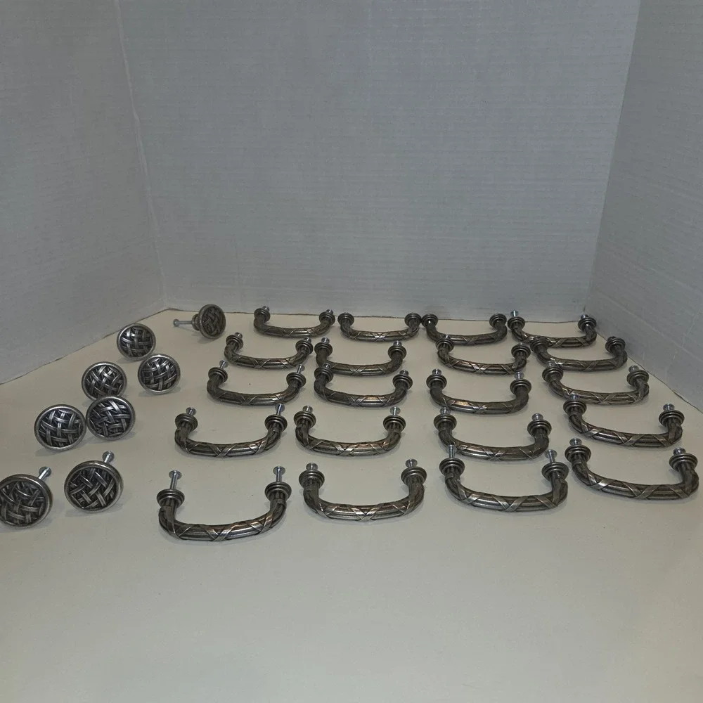 Lot of 20 Basket Weave Cabinet Drawer Pulls + 8 Knobs – Heavy Cast Metal –...